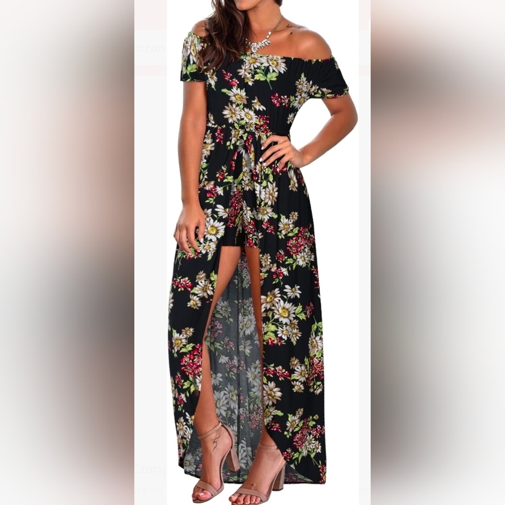 Elegant Black Floral High Low Dress